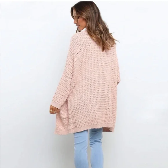 Women's Pink Knit Cardigan Sweater - Picture 2 of 10